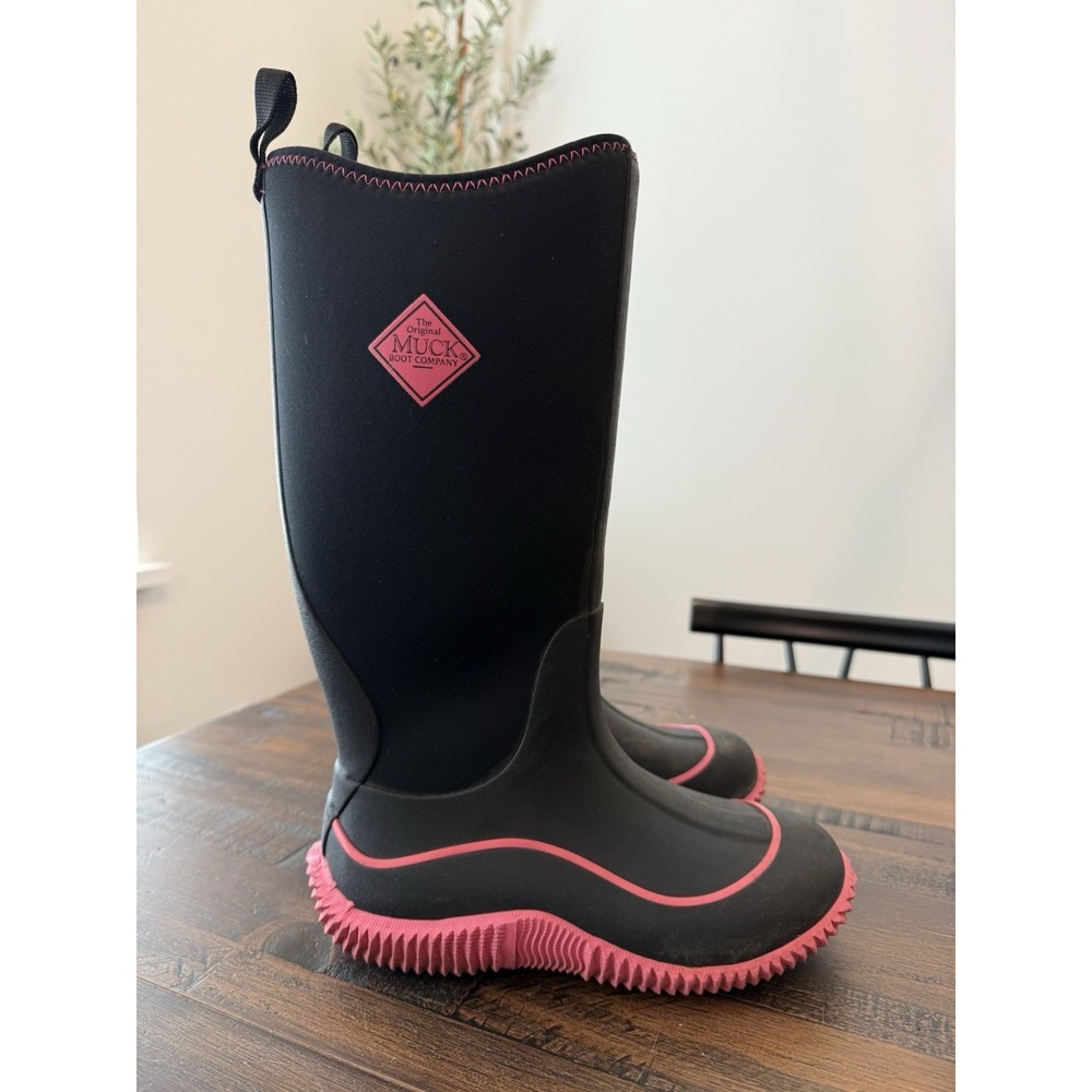 Muck Boot Sz 5 Hale Mid Calf Pull On Women's Black Casual Boots Pink EUC